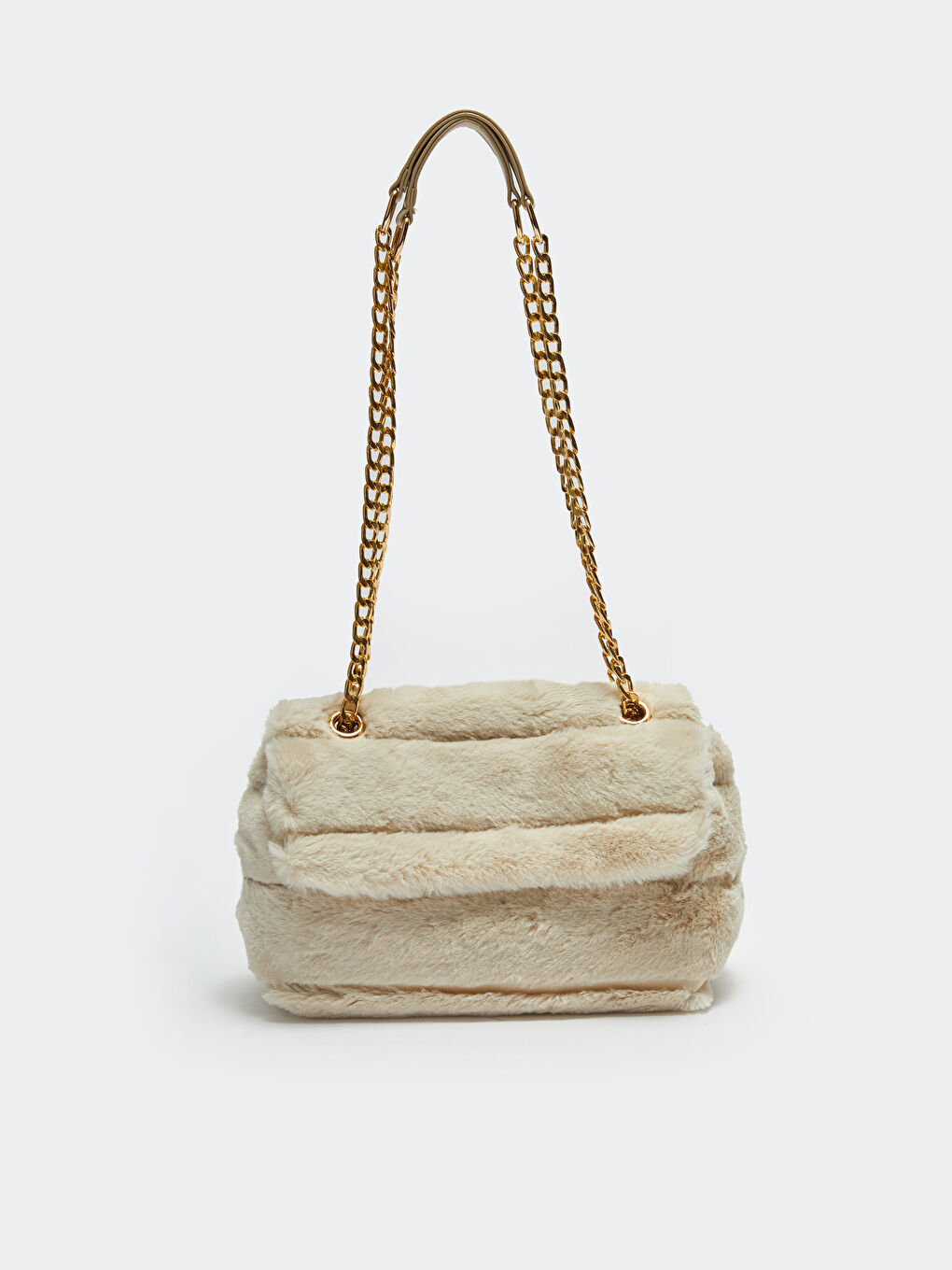 Bej Düz Kürk Kadın Omuz Çantası-3