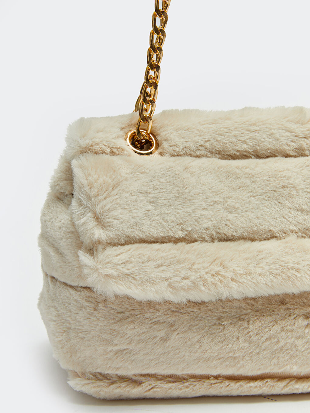 Bej Düz Kürk Kadın Omuz Çantası-5