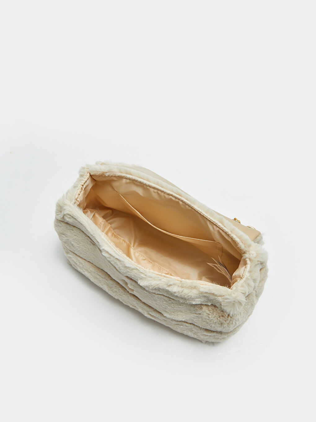 Bej Düz Kürk Kadın Omuz Çantası-6