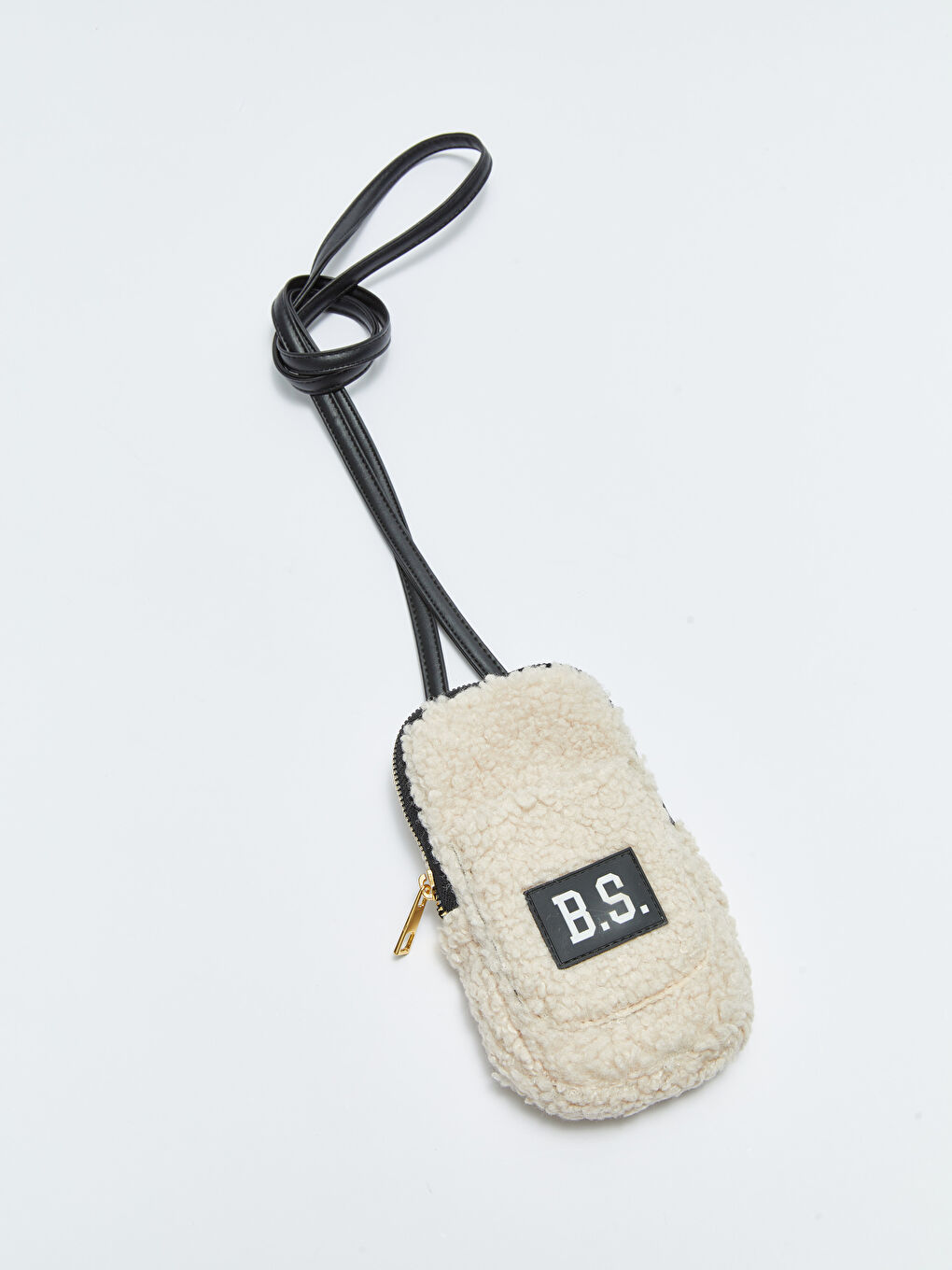 Ekru Baskılı Pelüş Kadın Telefon Çantası-3