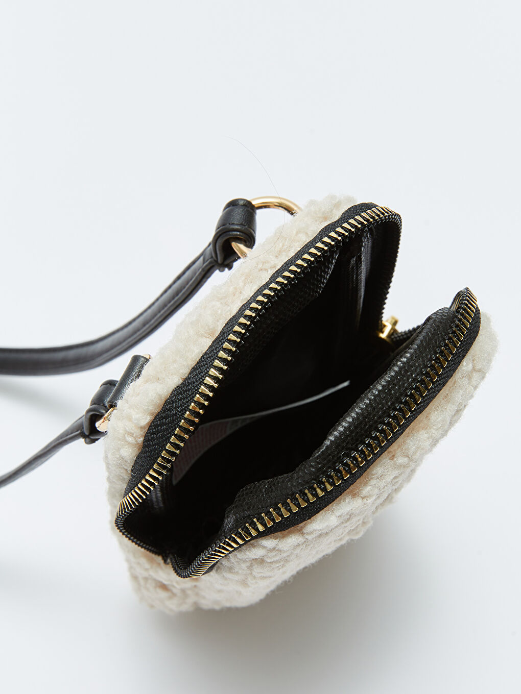 Ekru Baskılı Pelüş Kadın Telefon Çantası-6