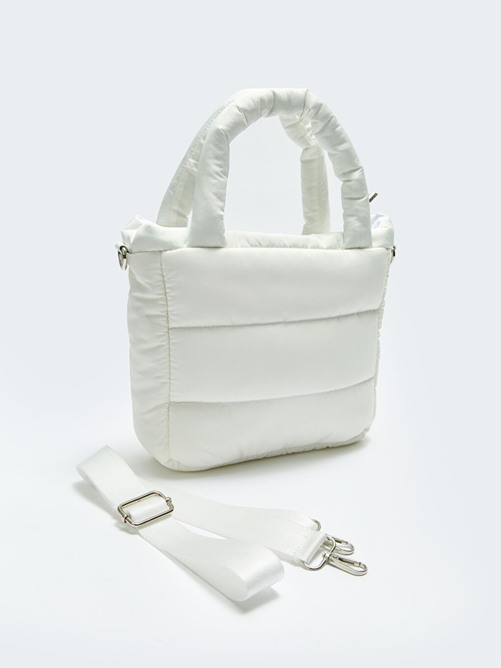 Beyaz Paraşüt Kumaş Kadın Çapraz Çanta-3