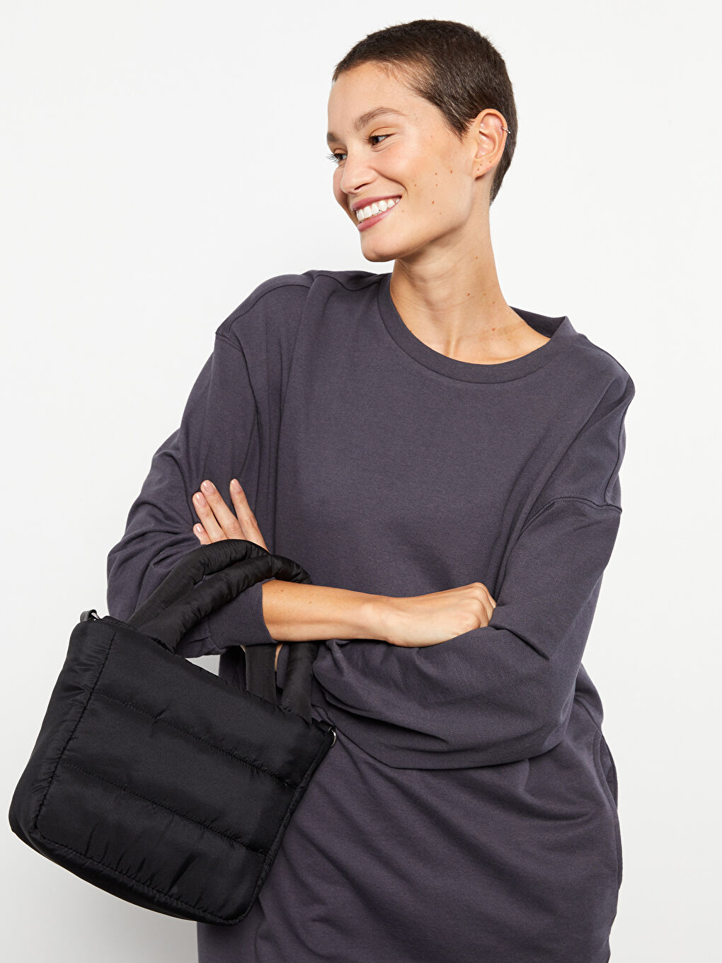 Siyah Paraşüt Kumaş Kadın Çapraz Çanta-2