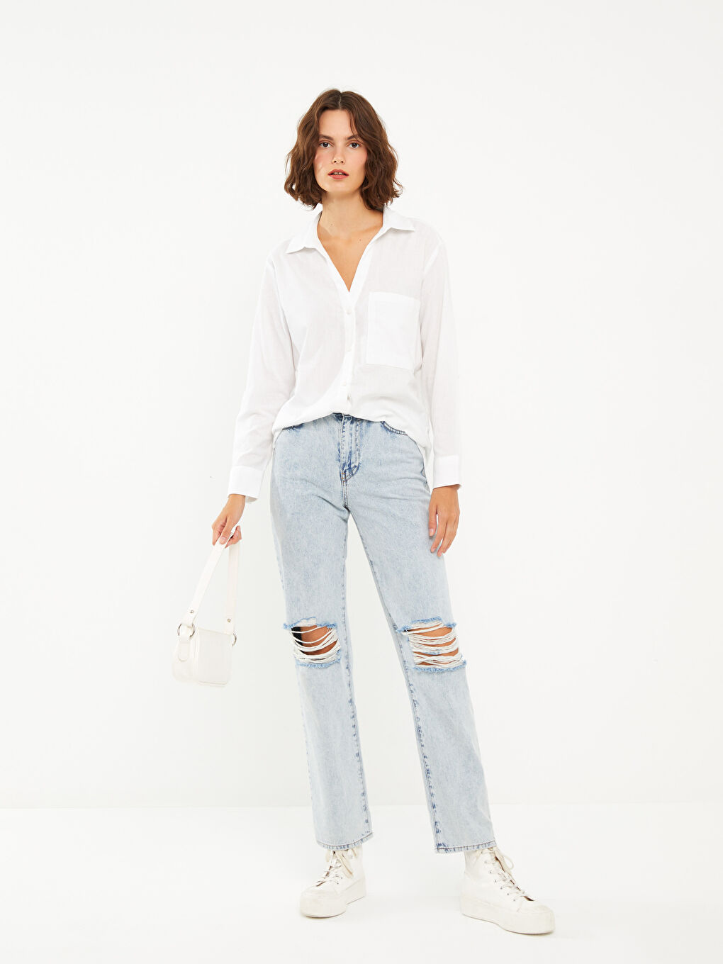 Hoch taillierte Jeans mit geradem Schnitt für Damen-1