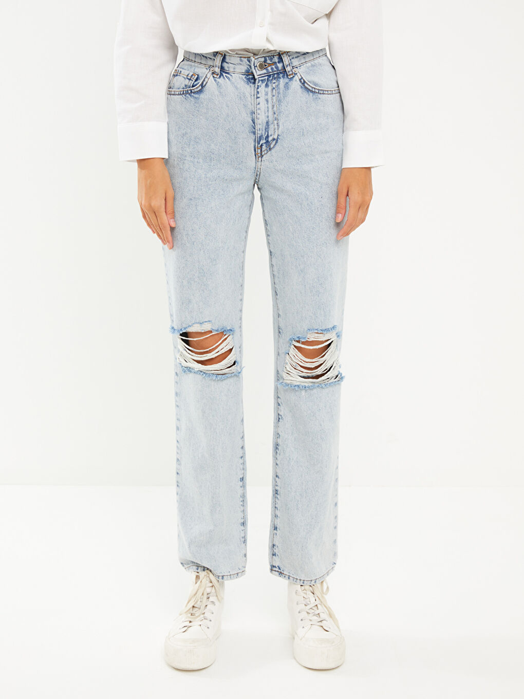 Hoch taillierte Jeans mit geradem Schnitt für Damen-3