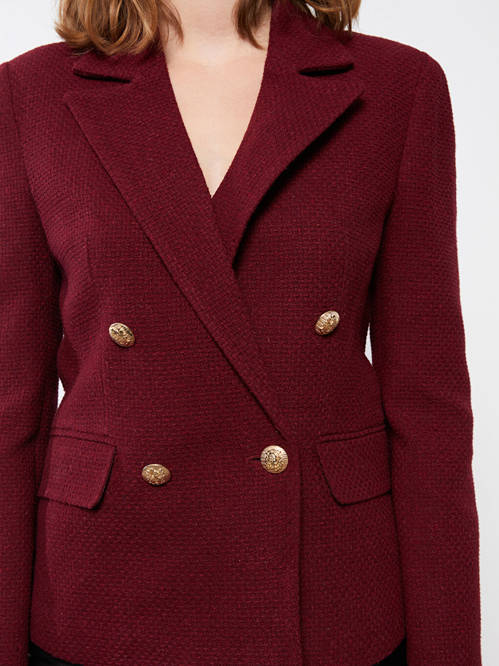 Bordo Önden Düğme Kapamalı Uzun Kollu Kadın Blazer Ceket-2
