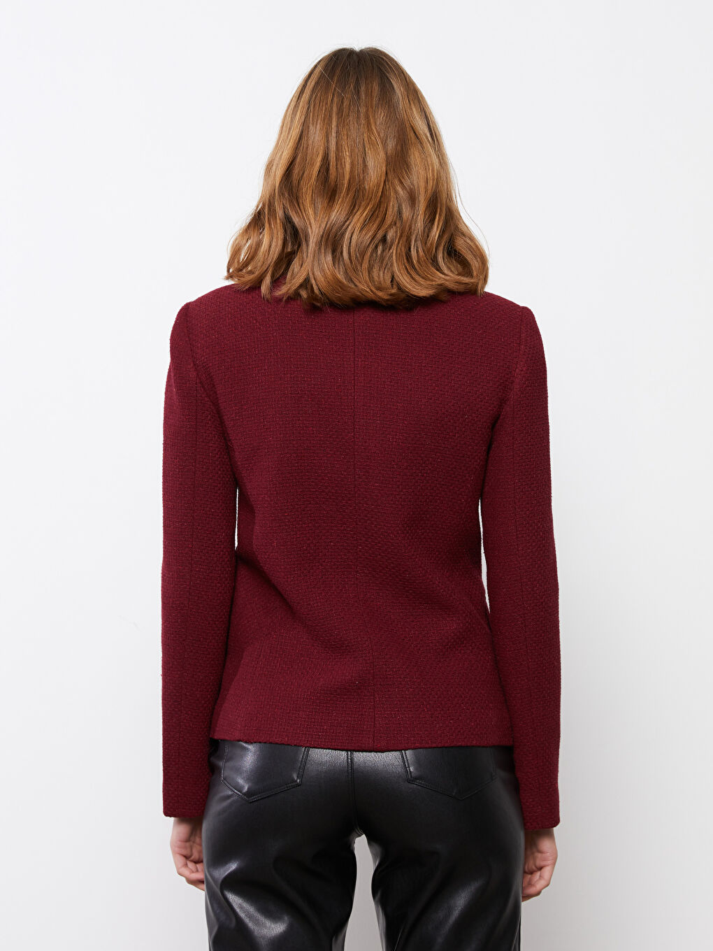 Bordo Önden Düğme Kapamalı Uzun Kollu Kadın Blazer Ceket-3