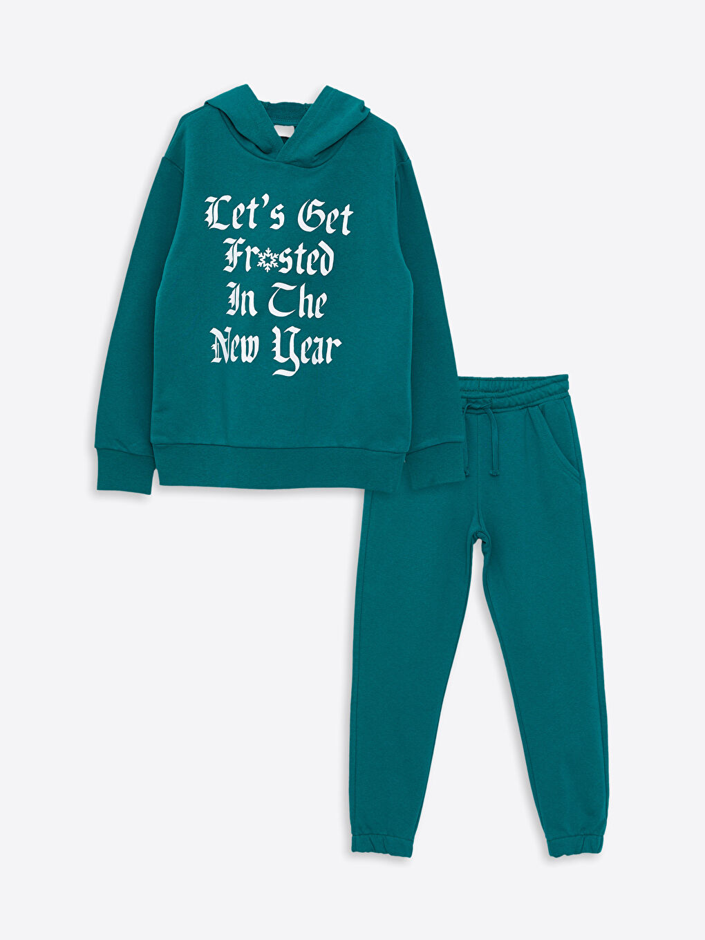 سويت شيرت بكابوش مطبوع كم طويل و بنطلون رياضي للأولاد