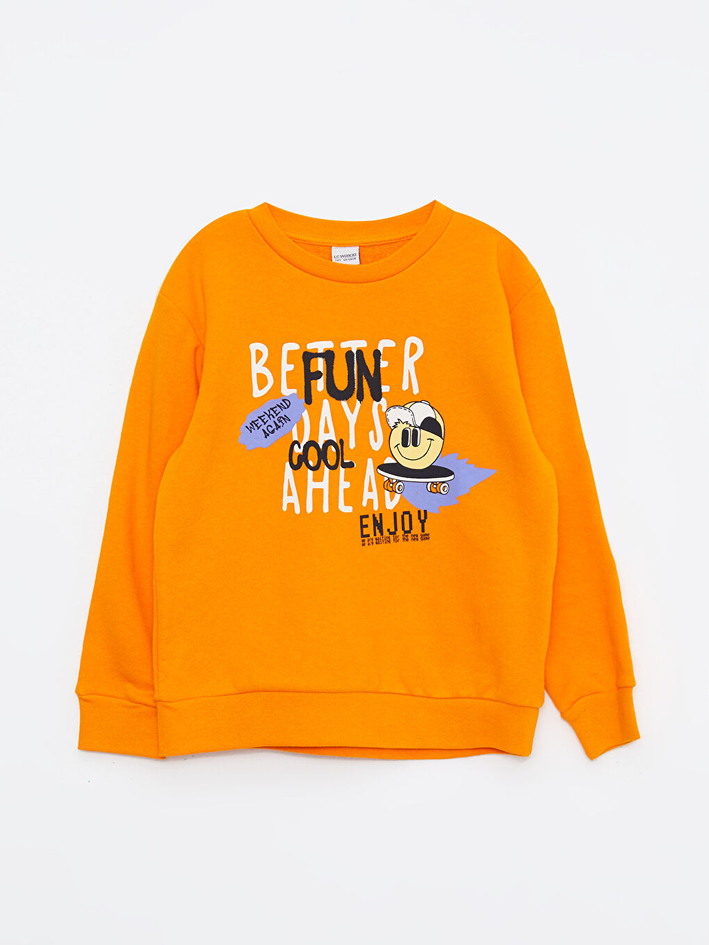 Turuncu Bisiklet Yaka Baskılı Uzun Kollu Erkek Çocuk Sweatshirt ve Eşofman Altı-1