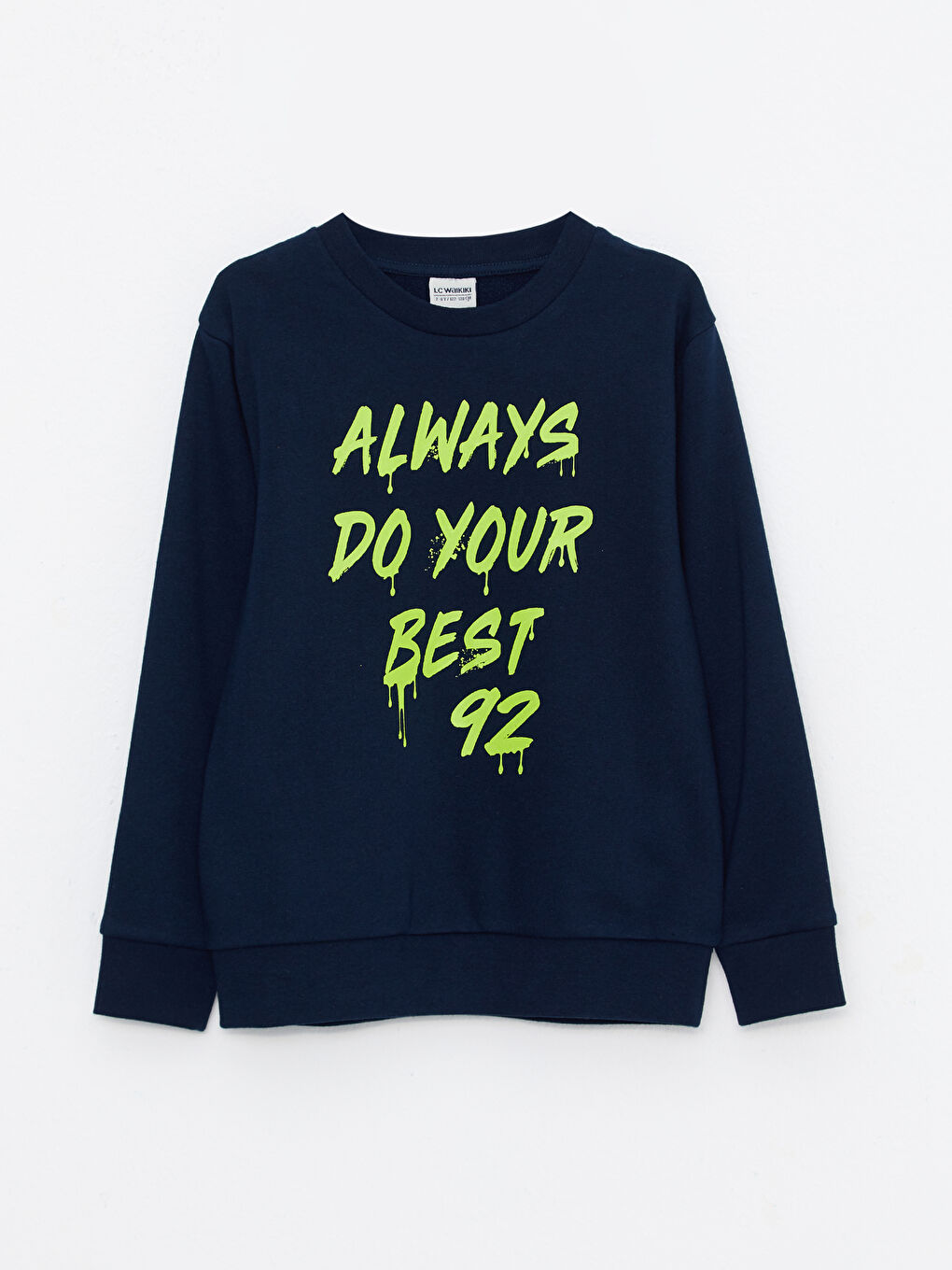 Lacivert Bisiklet Yaka Baskılı Uzun Kollu Erkek Çocuk Sweatshirt ve Eşofman Altı-1