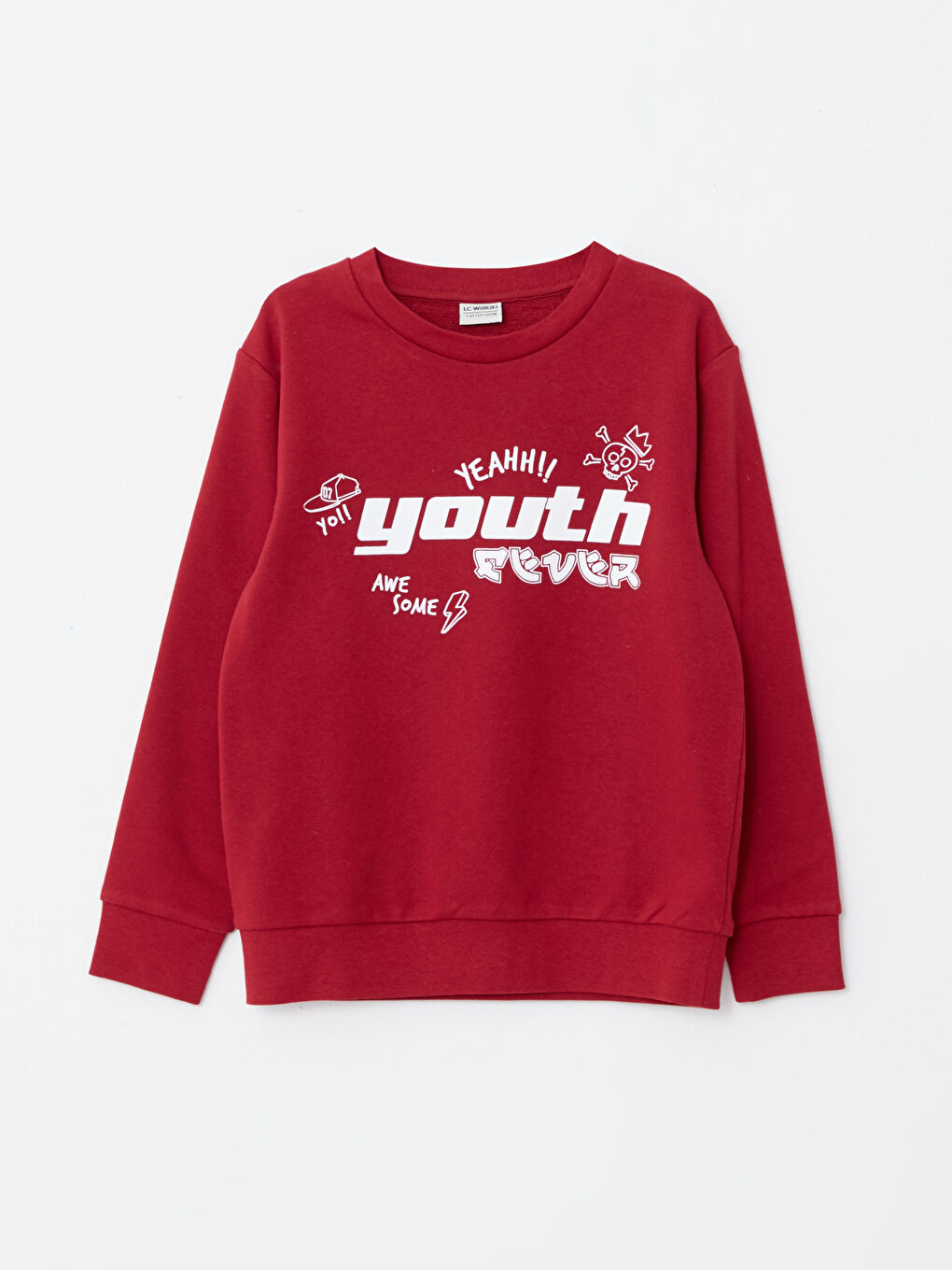 Bordo Bisiklet Yaka Baskılı Uzun Kollu Erkek Çocuk Sweatshirt ve Eşofman Altı-3