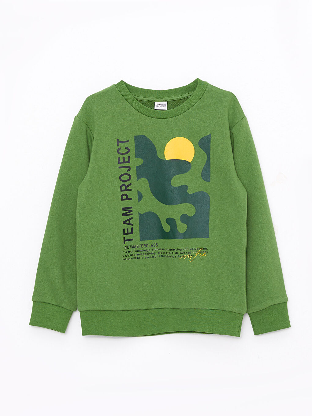 Yeşil Bisiklet Yaka Baskılı Uzun Kollu Erkek Çocuk Sweatshirt ve Eşofman Altı-1