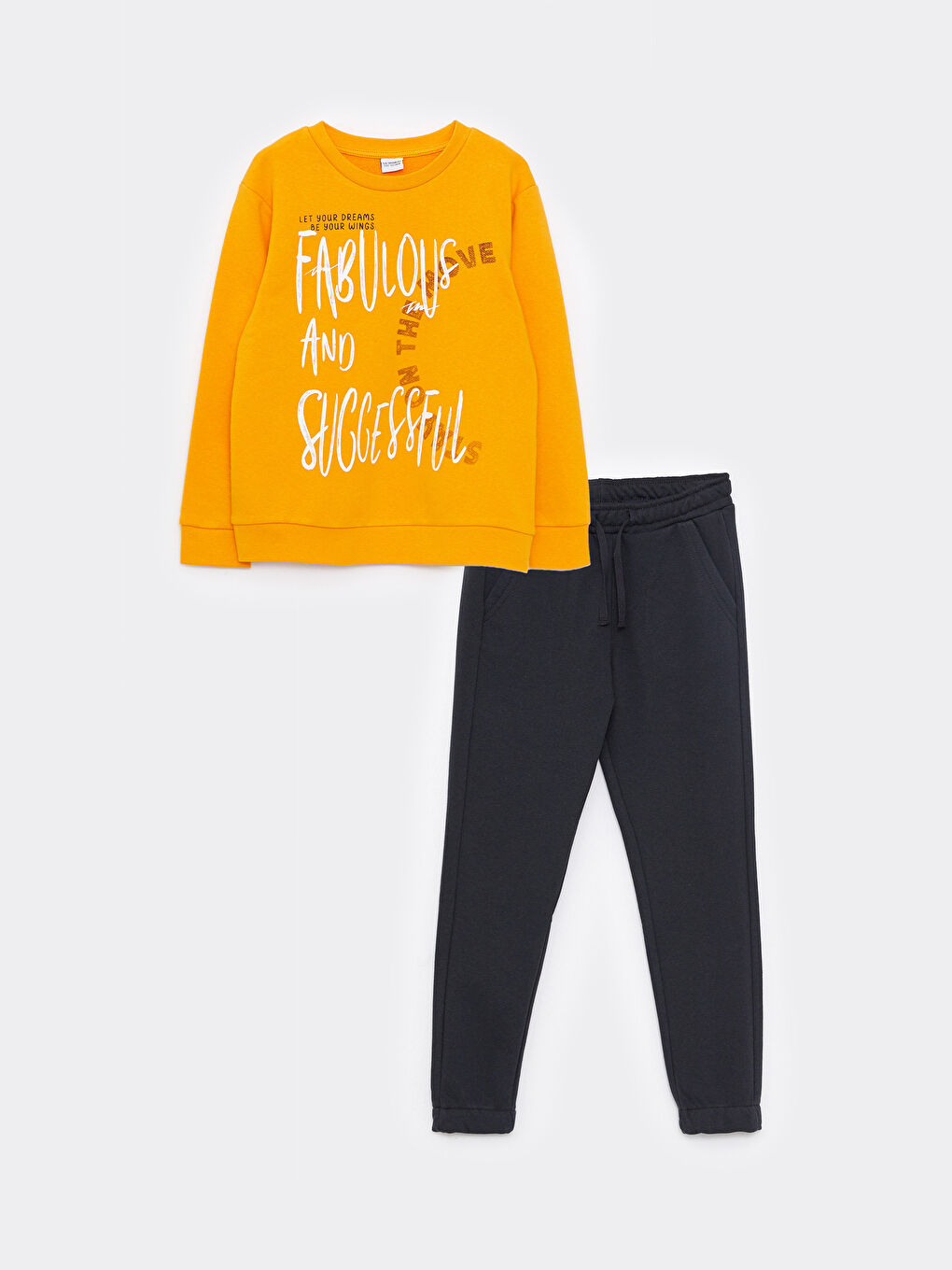 Turuncu Bisiklet Yaka Baskılı Uzun Kollu Erkek Çocuk Sweatshirt ve Eşofman Altı