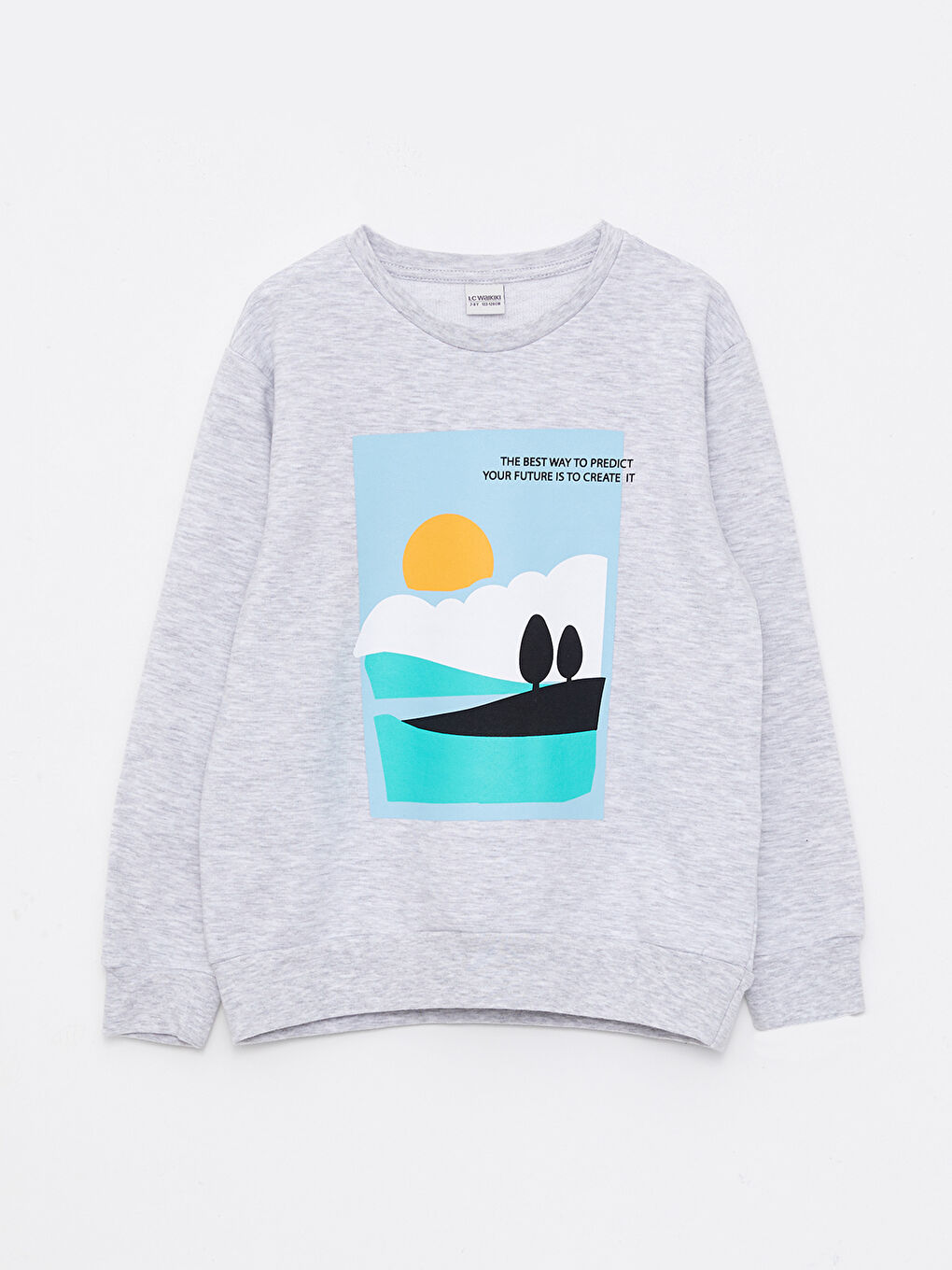 Gri Bisiklet Yaka Baskılı Uzun Kollu Erkek Çocuk Sweatshirt ve Eşofman Altı-1