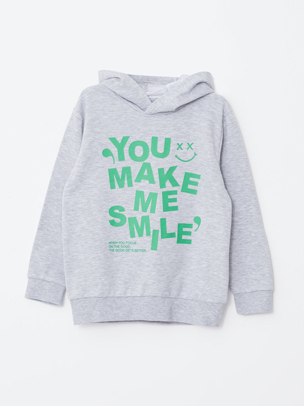 Gri Kapüşonlu Baskılı Uzun Kollu Erkek Çocuk Sweatshirt ve Eşofman Altı-1