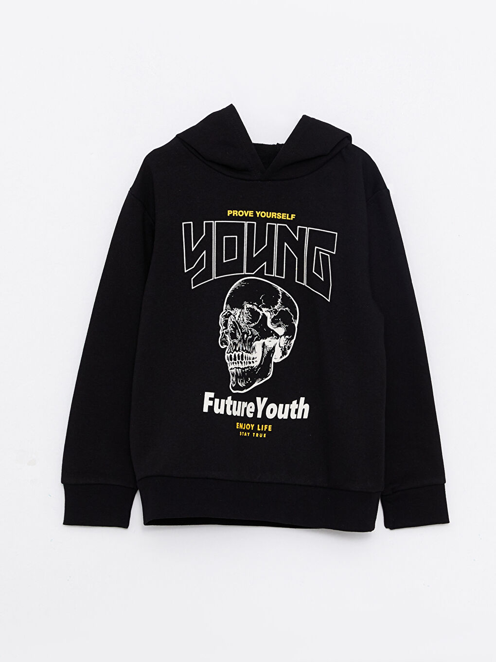 Siyah Kapüşonlu Baskılı Uzun Kollu Erkek Çocuk Sweatshirt ve Eşofman Altı-1