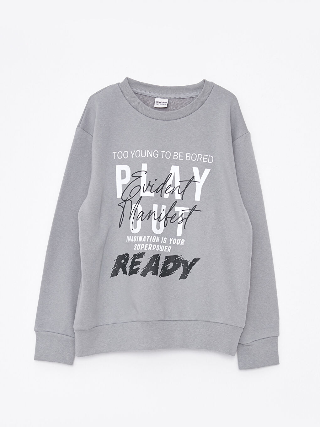 Gri Bisiklet Yaka Baskılı Uzun Kollu Erkek Çocuk Sweatshirt ve Eşofman Altı-1