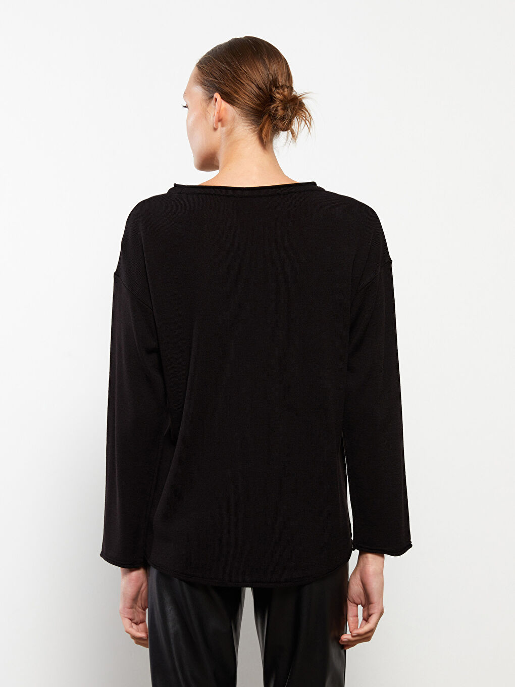 Slash Neck Plain Long Sleeve Women's Knitwear Sweater-4