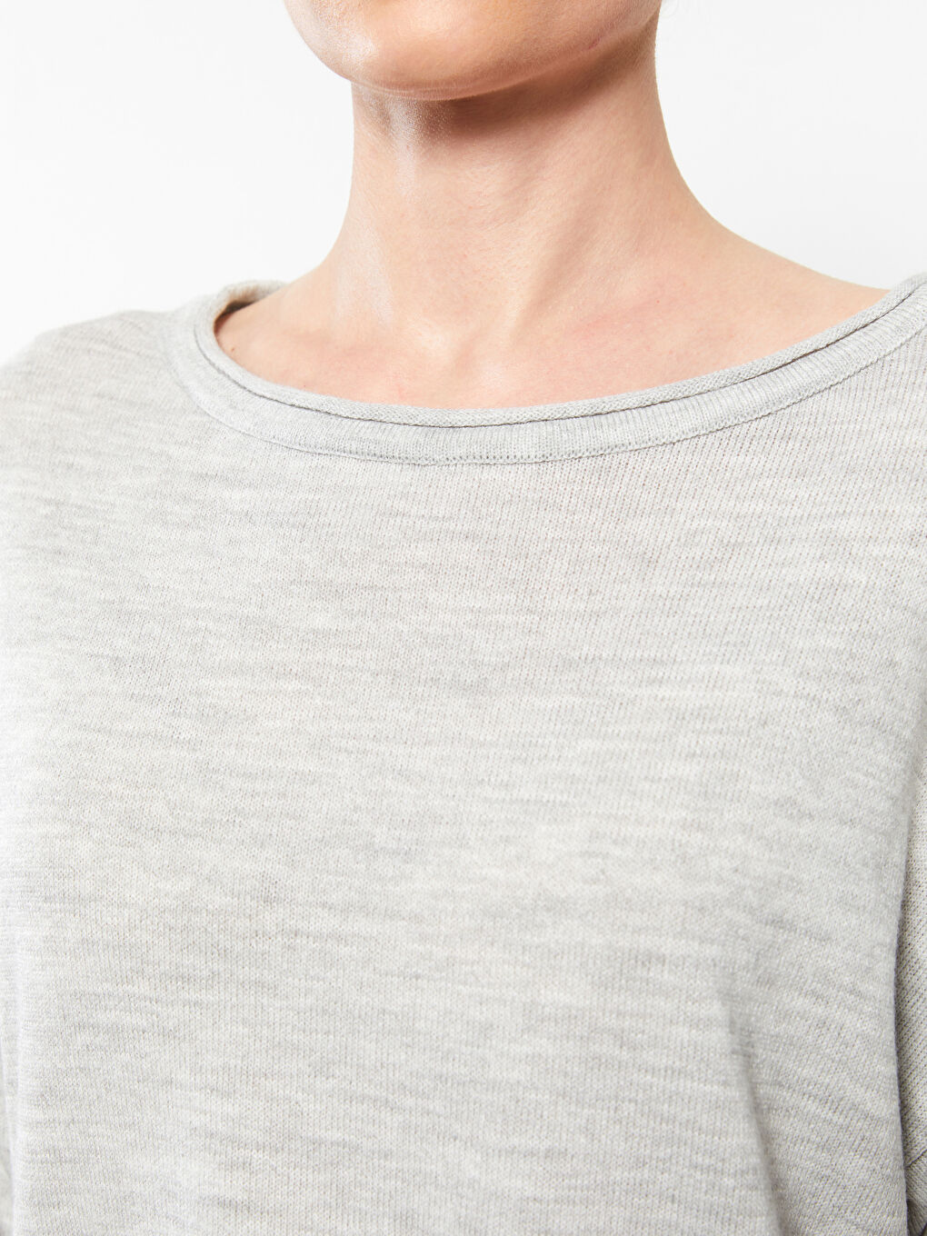 Slash Neck Plain Long Sleeve Women's Knitwear Sweater-3