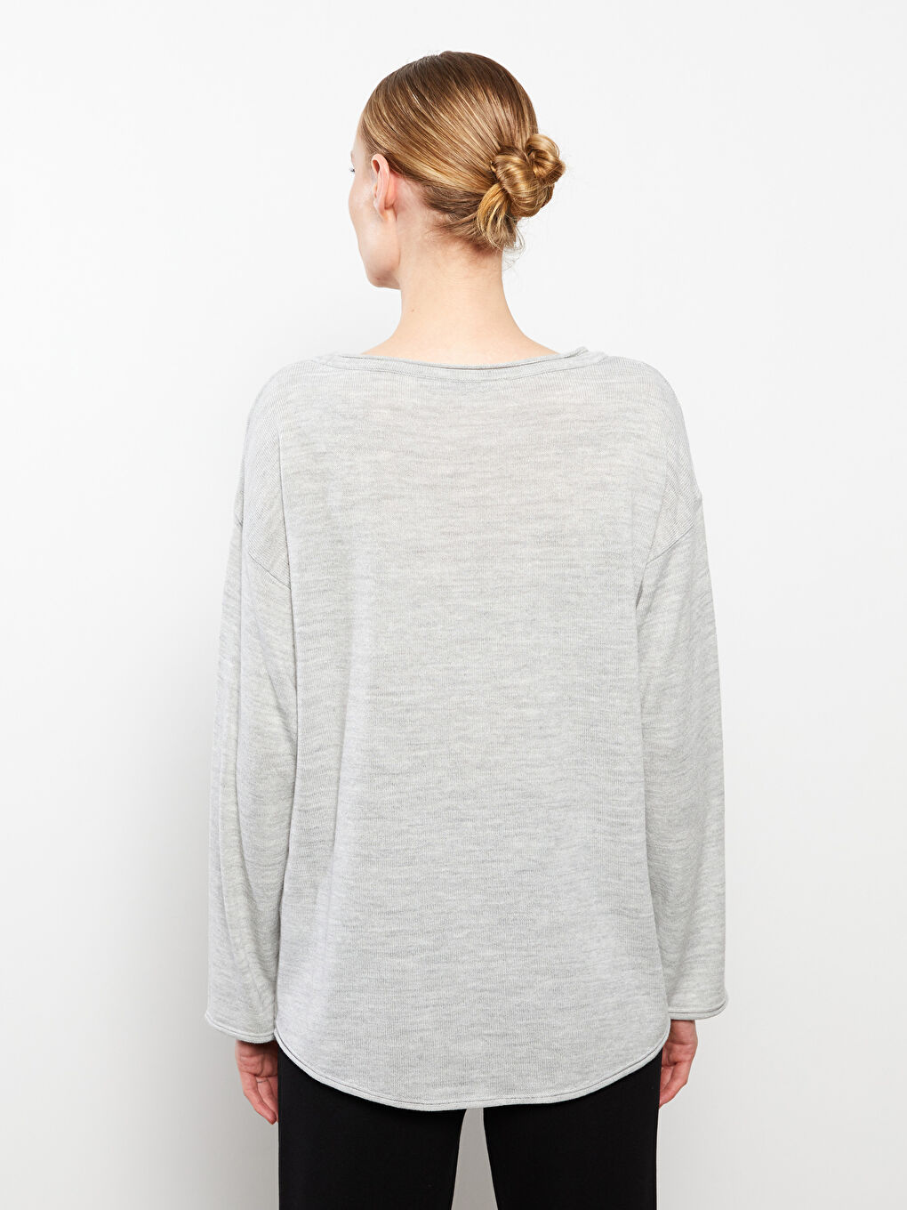 Slash Neck Plain Long Sleeve Women's Knitwear Sweater-4