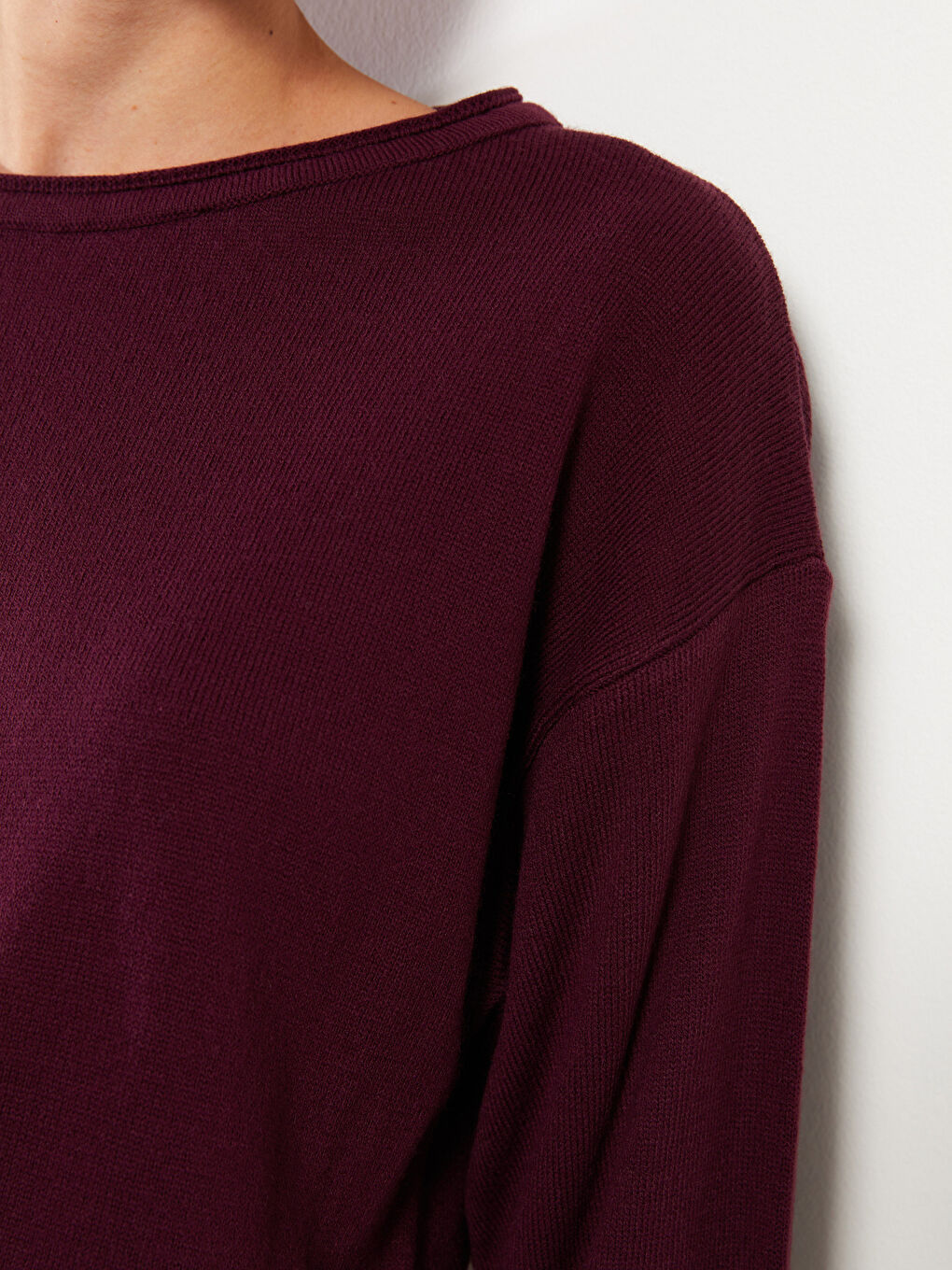 Slash Neck Plain Long Sleeve Women's Knitwear Sweater-3