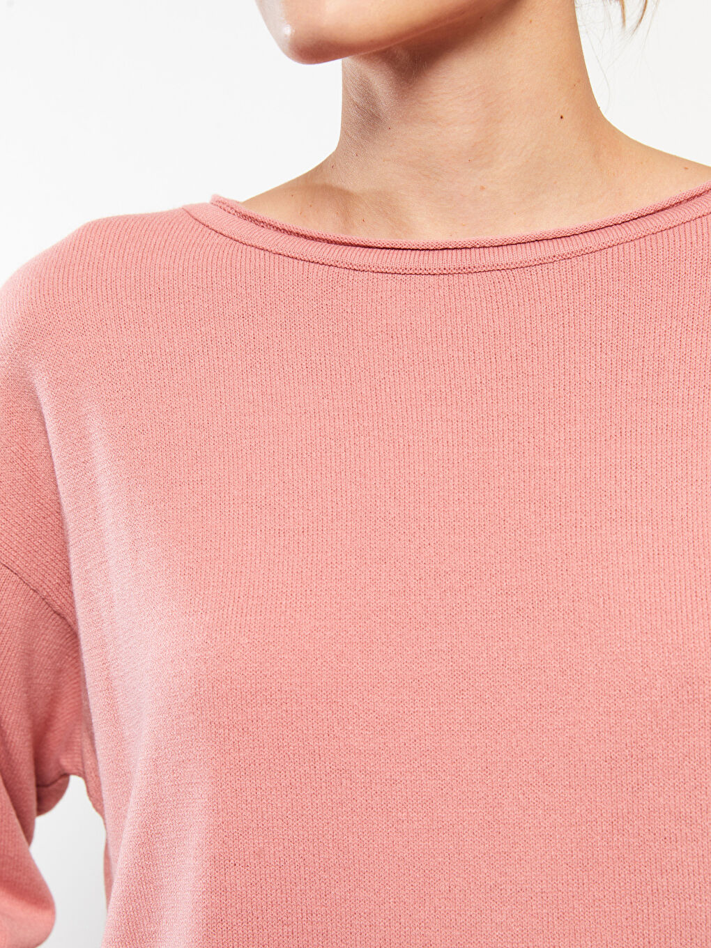 Slash Neck Plain Long Sleeve Women's Knitwear Sweater-3