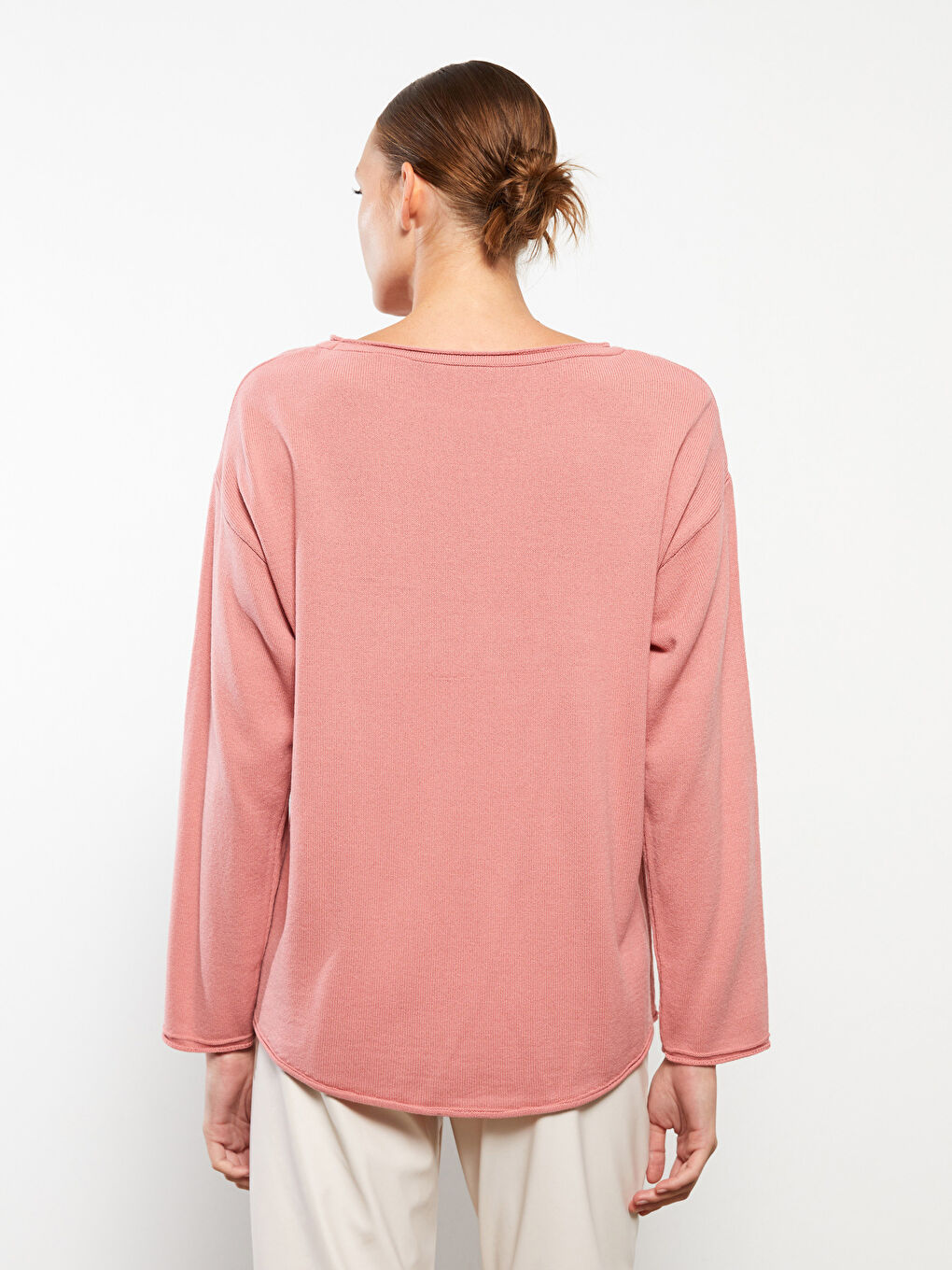 Slash Neck Plain Long Sleeve Women's Knitwear Sweater-4