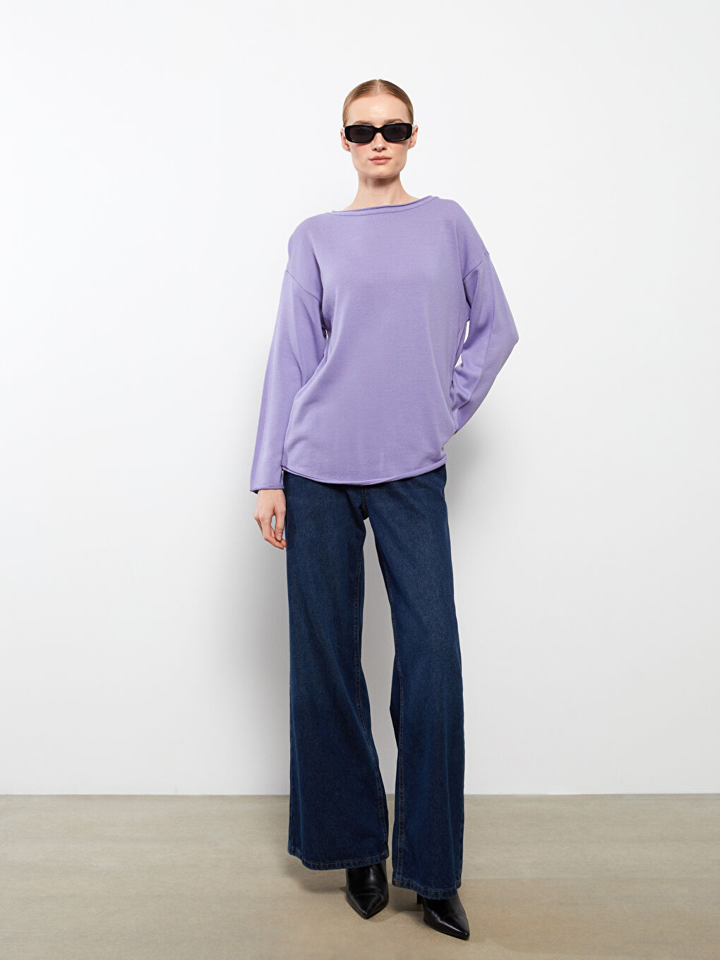 Slash Neck Plain Long Sleeve Women's Knitwear Sweater