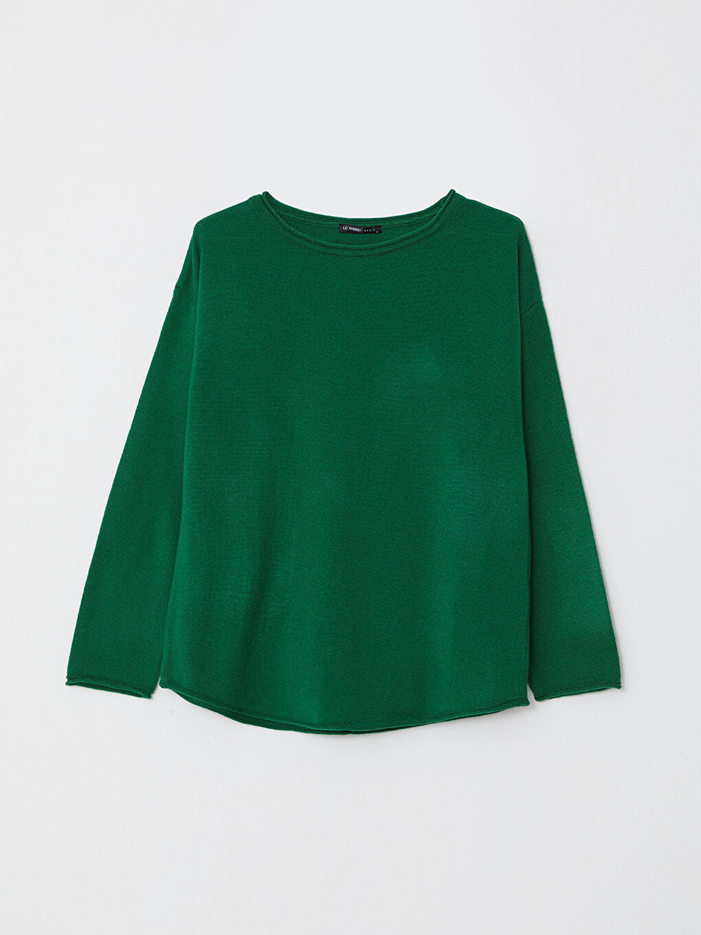 Yeşil Kayık Yaka Düz Uzun Kollu Kadın Triko Kazak-5