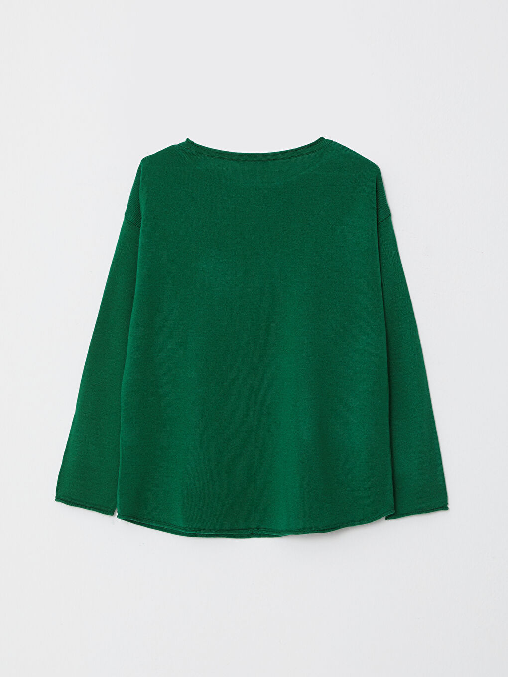 Yeşil Kayık Yaka Düz Uzun Kollu Kadın Triko Kazak-6