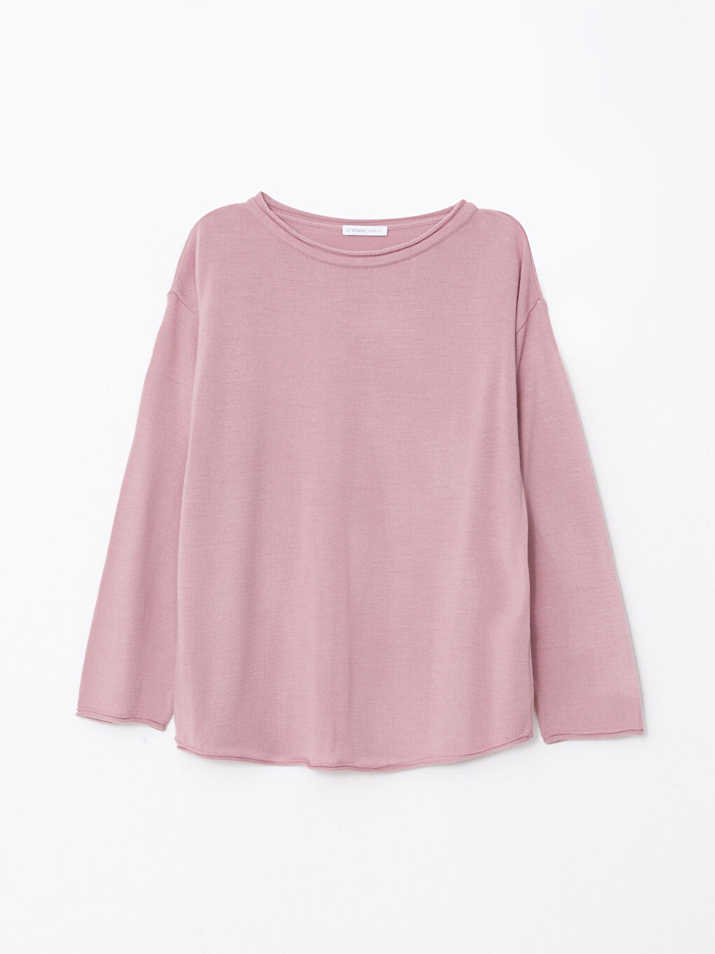 Pembe Kayık Yaka Düz Uzun Kollu Kadın Triko Kazak-5