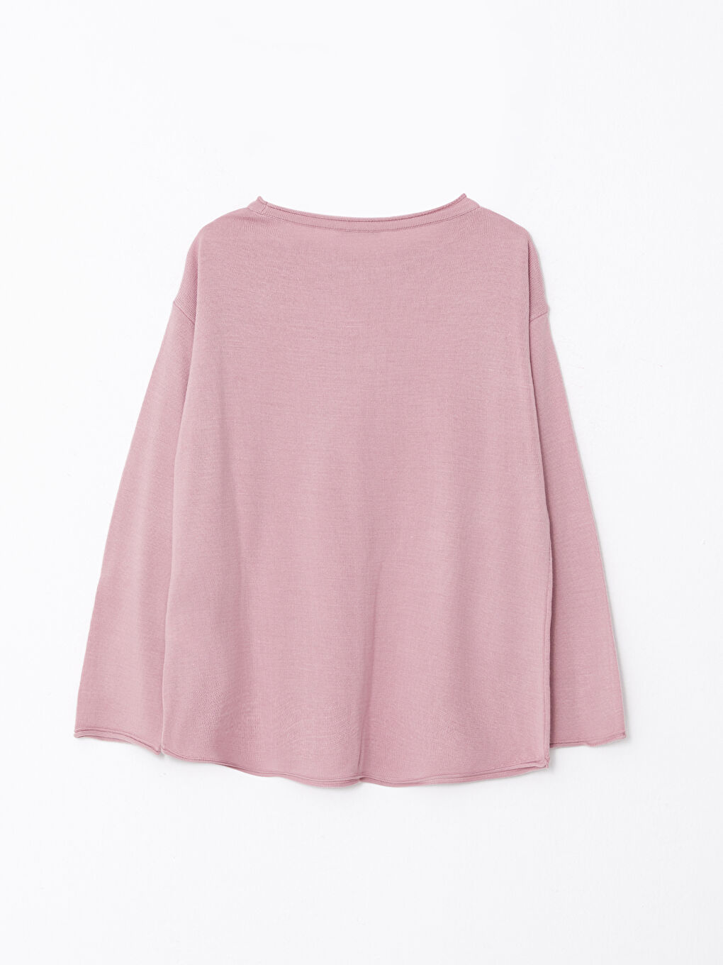 Pembe Kayık Yaka Düz Uzun Kollu Kadın Triko Kazak-6