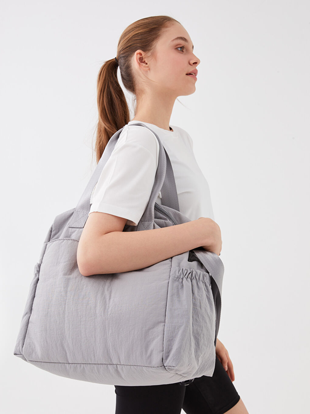 Gri Paraşüt Kumaş Kadın Spor Çantası-1