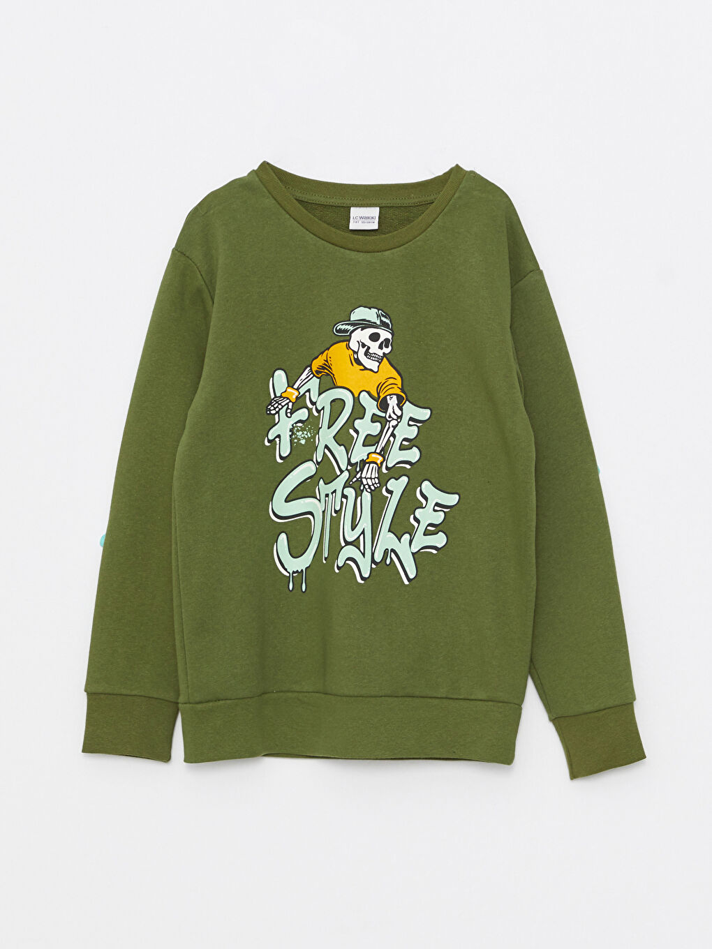 Yeşil Bisiklet Yaka Baskılı Uzun Kollu Erkek Çocuk Sweatshirt ve Eşofman Altı-1