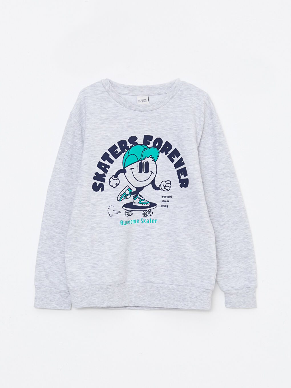 Gri Bisiklet Yaka Baskılı Uzun Kollu Erkek Çocuk Sweatshirt ve Eşofman Altı-1