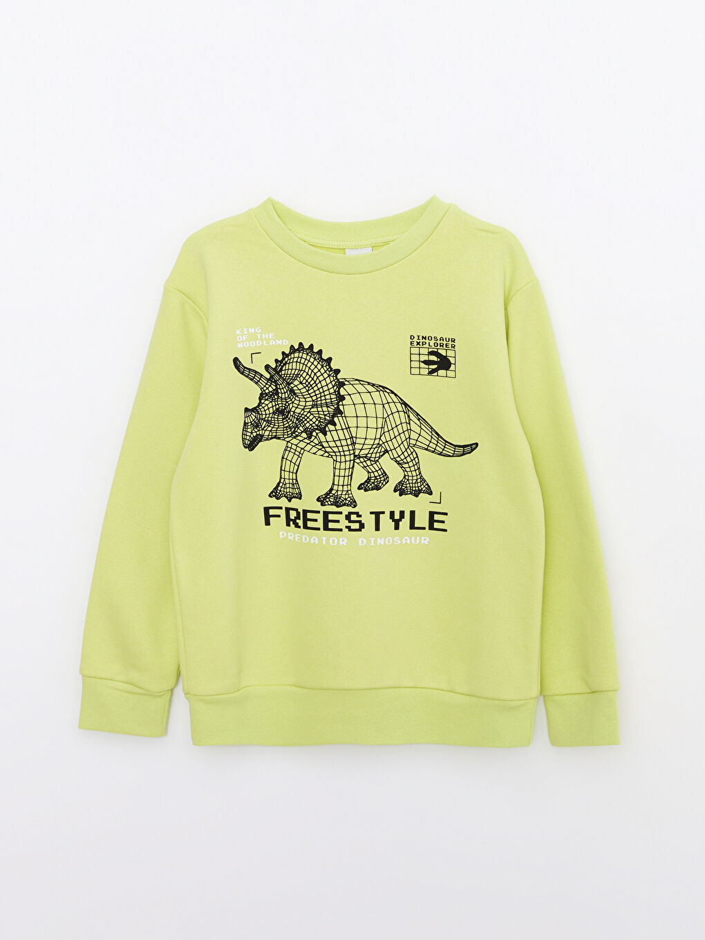 Yeşil Bisiklet Yaka Baskılı Uzun Kollu Erkek Çocuk Sweatshirt ve Eşofman Altı-1