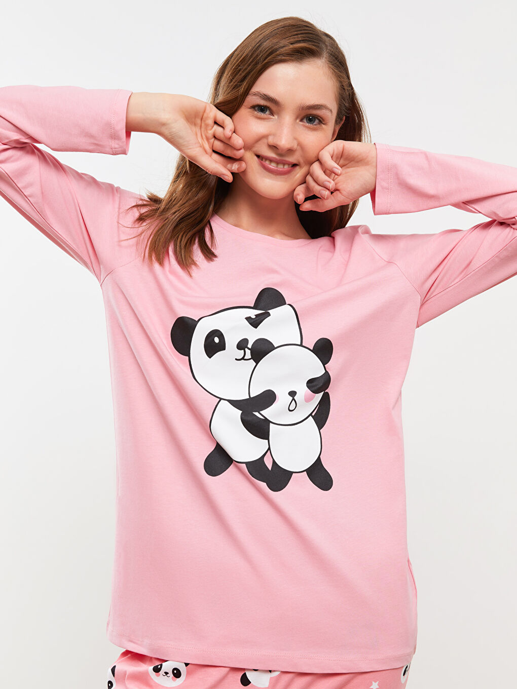 Crew Neck Printed Long Sleeve Women's Pyjama Set