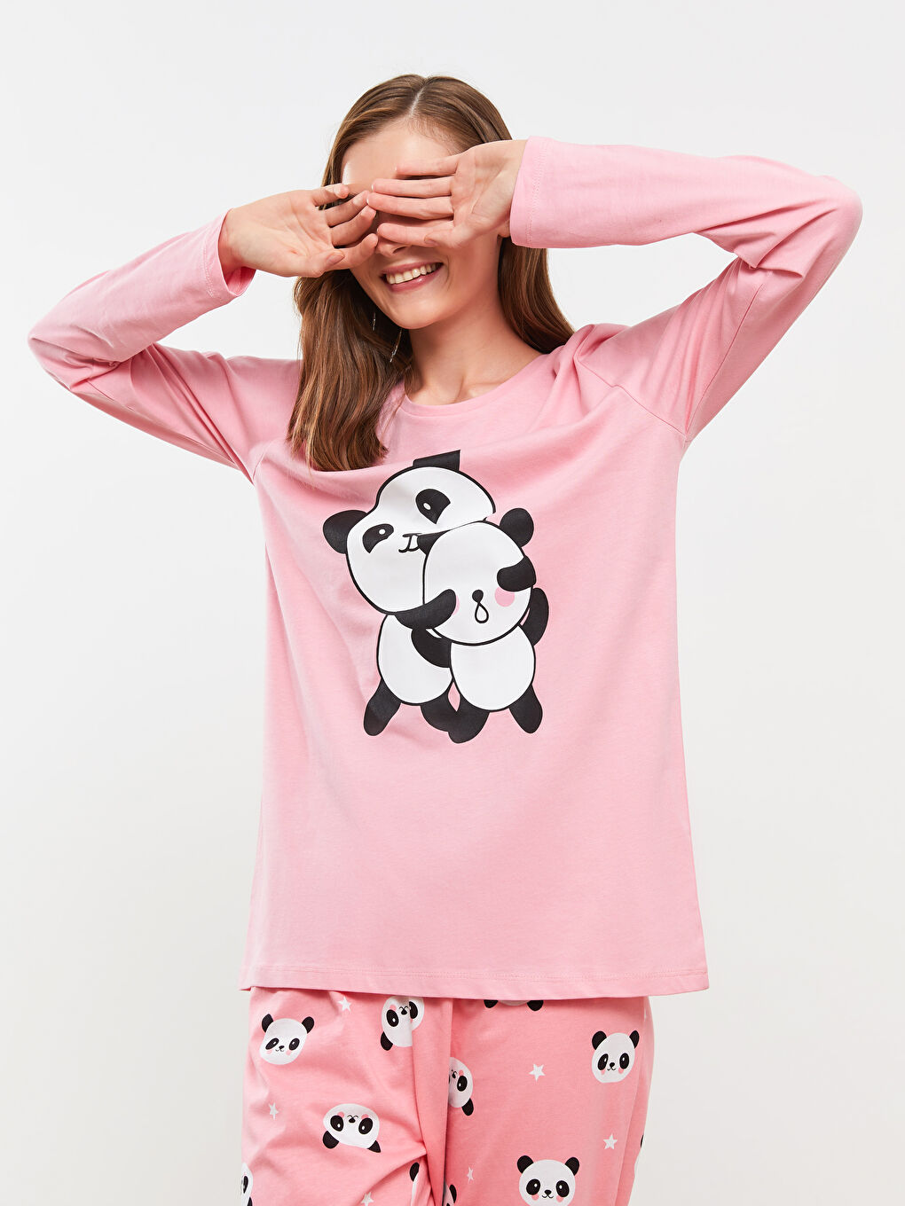 Crew Neck Printed Long Sleeve Women's Pyjama Set-1