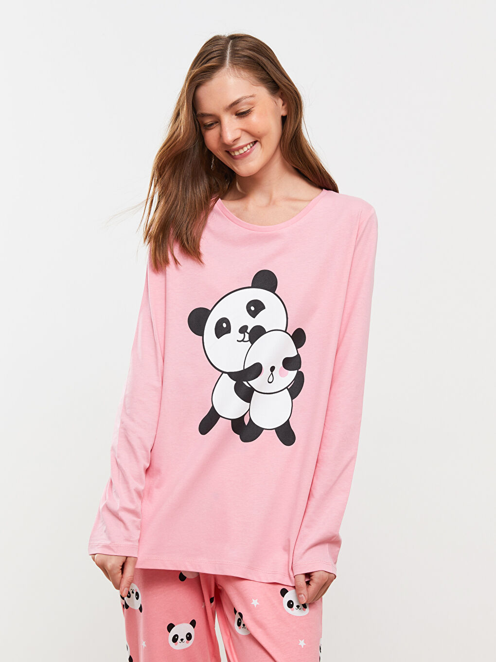 Crew Neck Printed Long Sleeve Women's Pyjama Set-3