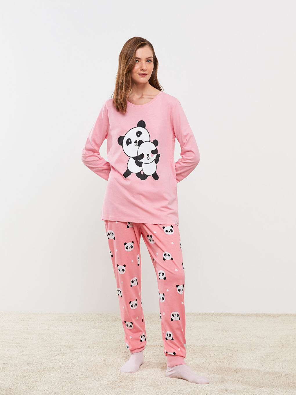 Crew Neck Printed Long Sleeve Women's Pyjama Set-4