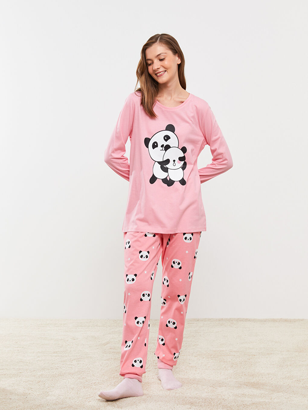 Crew Neck Printed Long Sleeve Women's Pyjama Set-5