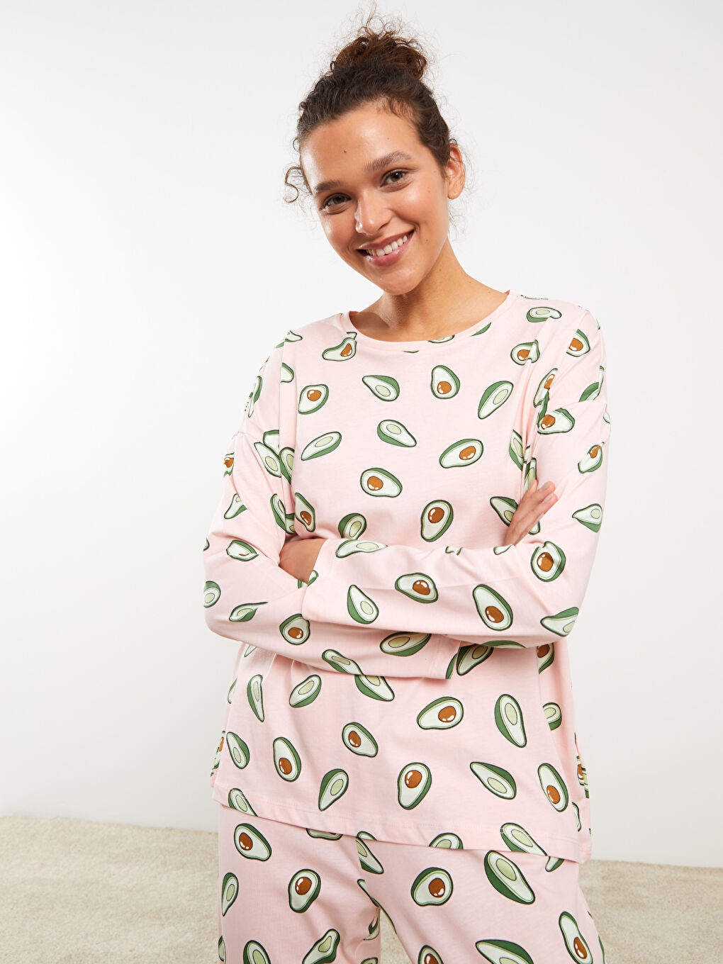 Crew Neck Printed Long Sleeve Women's Pyjama Set