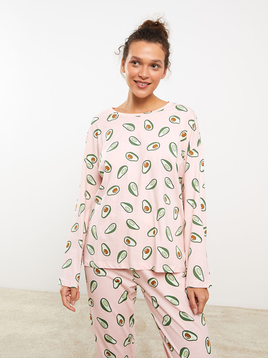 Crew Neck Printed Long Sleeve Women's Pyjama Set-1