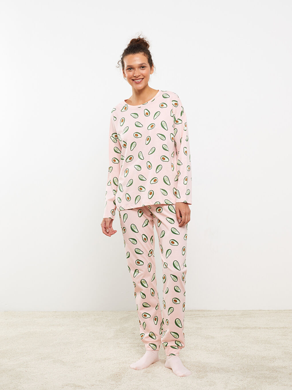 Crew Neck Printed Long Sleeve Women's Pyjama Set-2