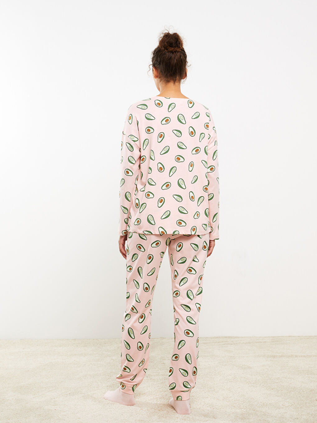 Crew Neck Printed Long Sleeve Women's Pyjama Set-4