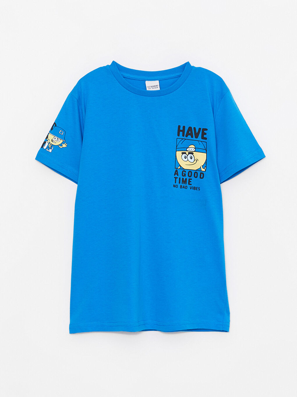 Mavi Bisiklet Yaka Baskılı Kısa Kollu Pamuklu Erkek Çocuk Tişört