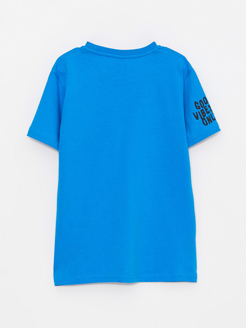 Mavi Bisiklet Yaka Baskılı Kısa Kollu Pamuklu Erkek Çocuk Tişört-1