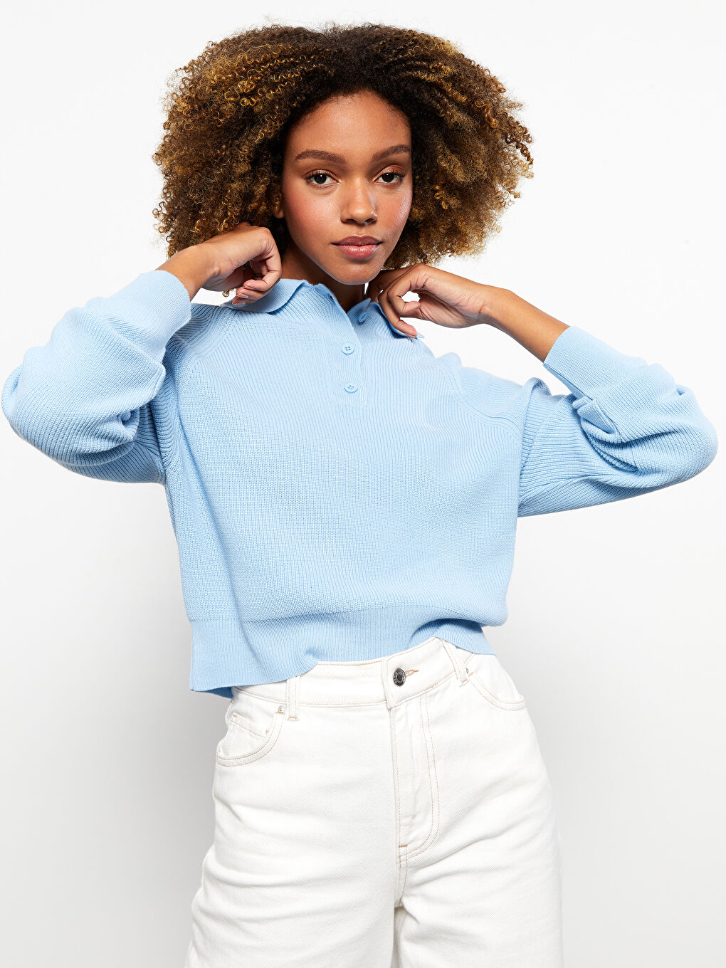 Mavi Polo Yaka Kadın Triko Kazak