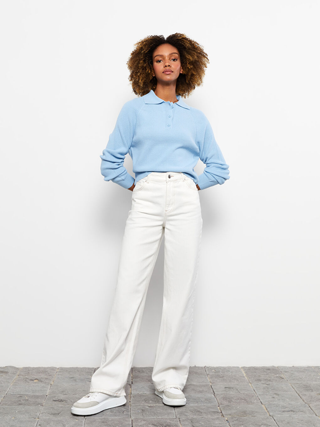 Mavi Polo Yaka Kadın Triko Kazak-2