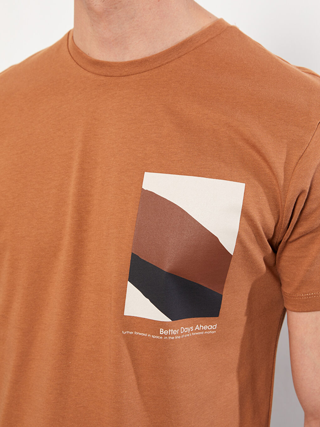 Kahverengi Bisiklet Yaka Kısa Kollu Baskılı Penye Erkek Tişört-4